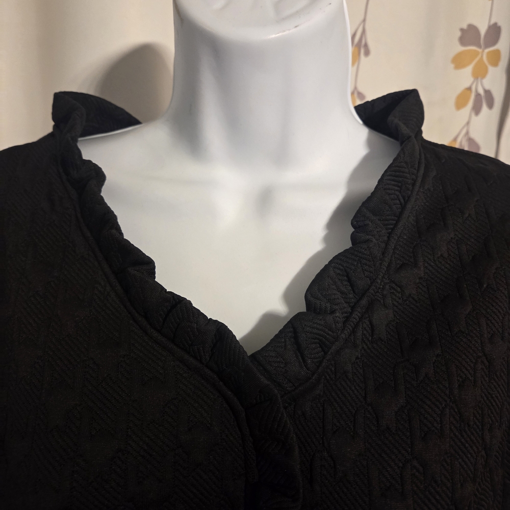 Elegant‎ Chic Wenrine Black Textured Short Sleeve Dress Mini Dress- Size Small - Picture 2 of 10